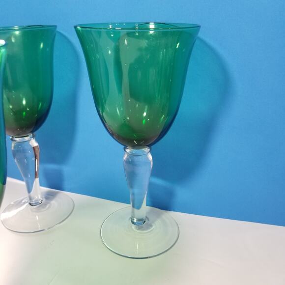 Three Art Land green glass goblets flared rim 7 3/4"  3.1476 - Picture 6 of 11